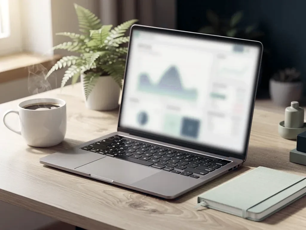 QuickBooks Online open on a laptop at a bright home office desk